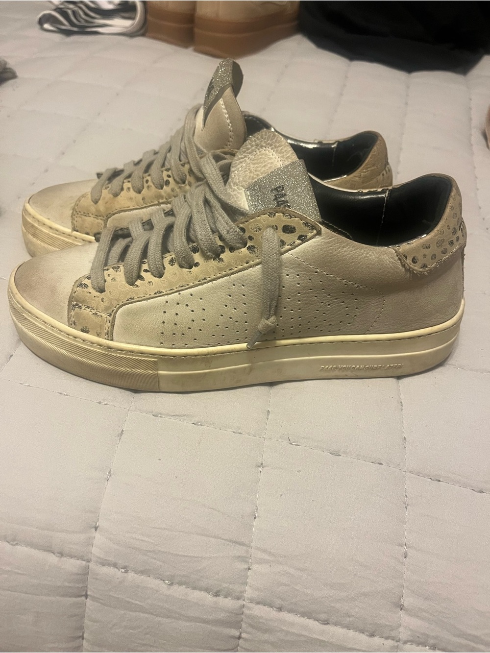 P448 Beige and Gray Low-Top Sneakers